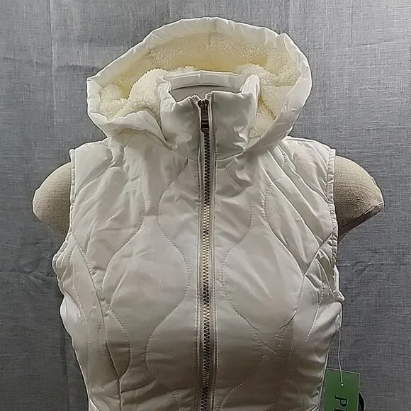 Cavalini NWT White Hooded Puffer Vest Fleece Lined, Women's PS - Read